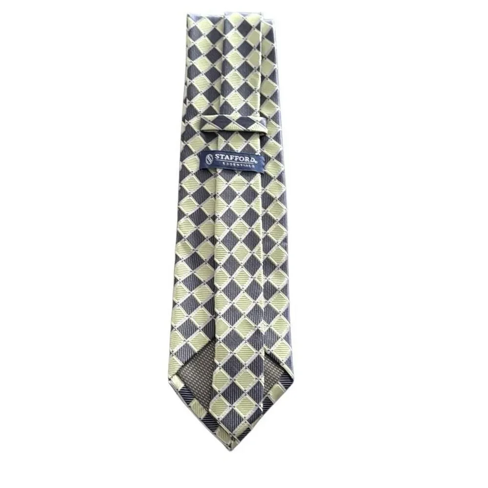 Stafford Essentials Suit Tie, light green, navy blue and silver.